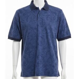 Goodfellow Polo Shirt Men XXL Blue Tropical Print Short Sleeves Golf Pickleball